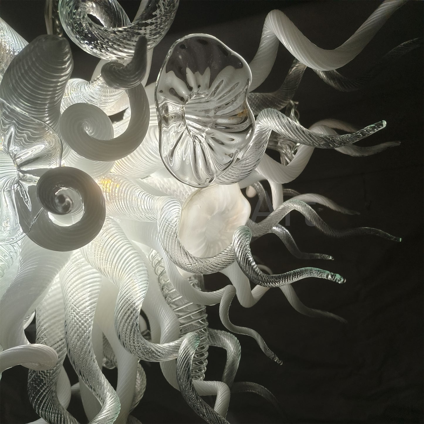 Modern design hand made clear and white blown glass chandelier