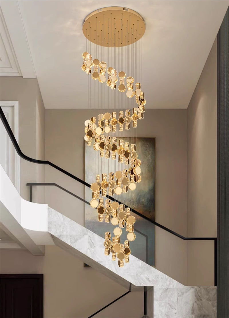 Spiral staircase crystal chandelier luxury modern style