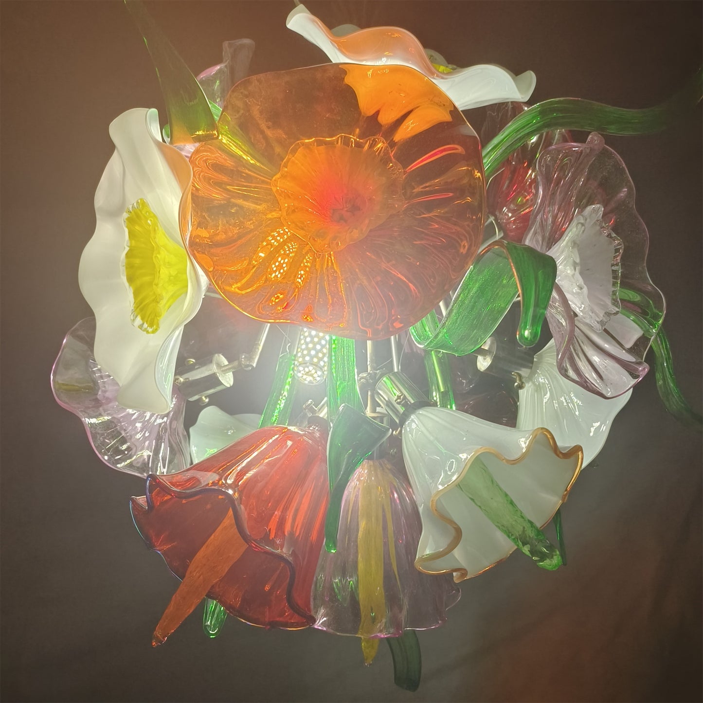 Hand made blown glass flower petal chandelier dining room decoration