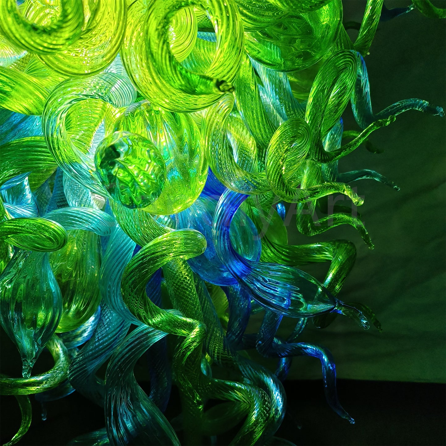 Green color hand made blown Glass Chandelier natural style lighting