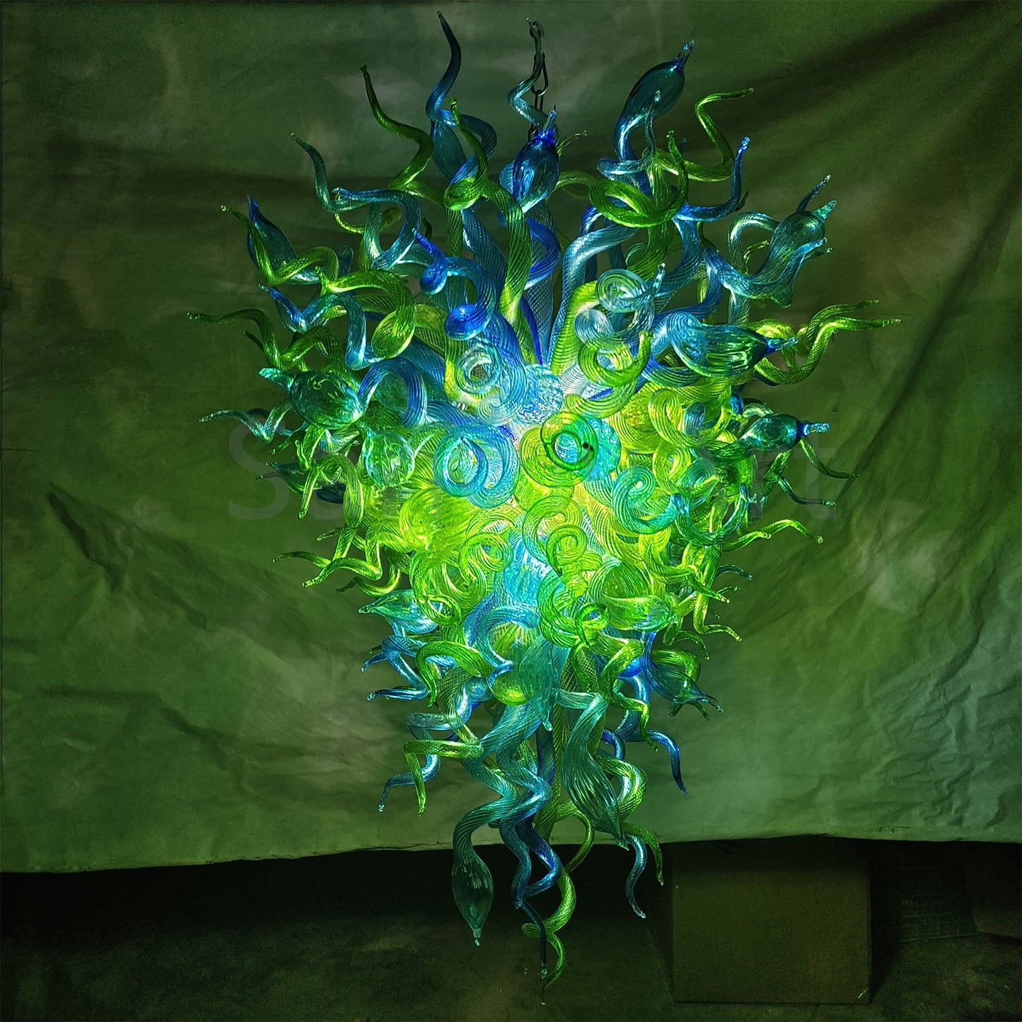 Green color hand made blown Glass Chandelier natural style lighting
