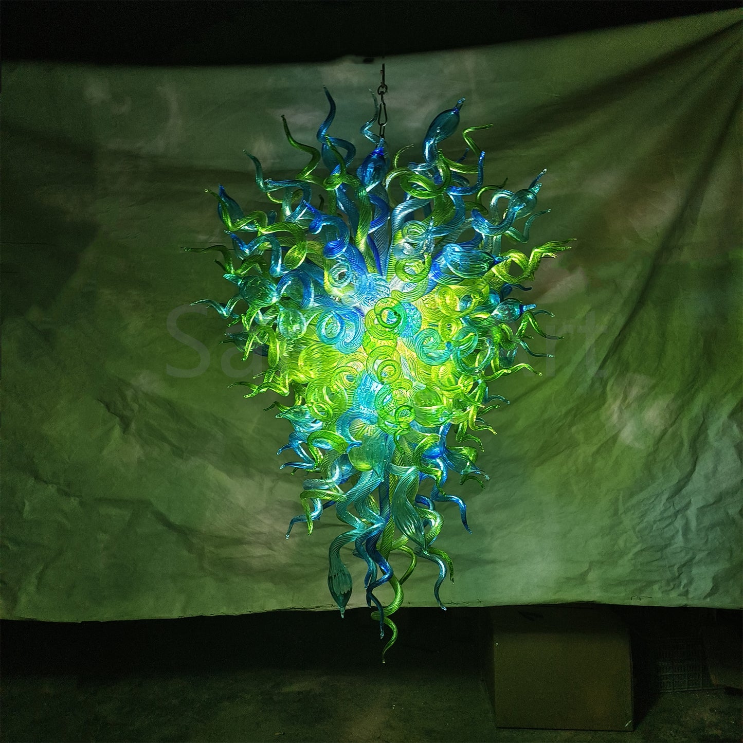 Green color hand made blown Glass Chandelier natural style lighting
