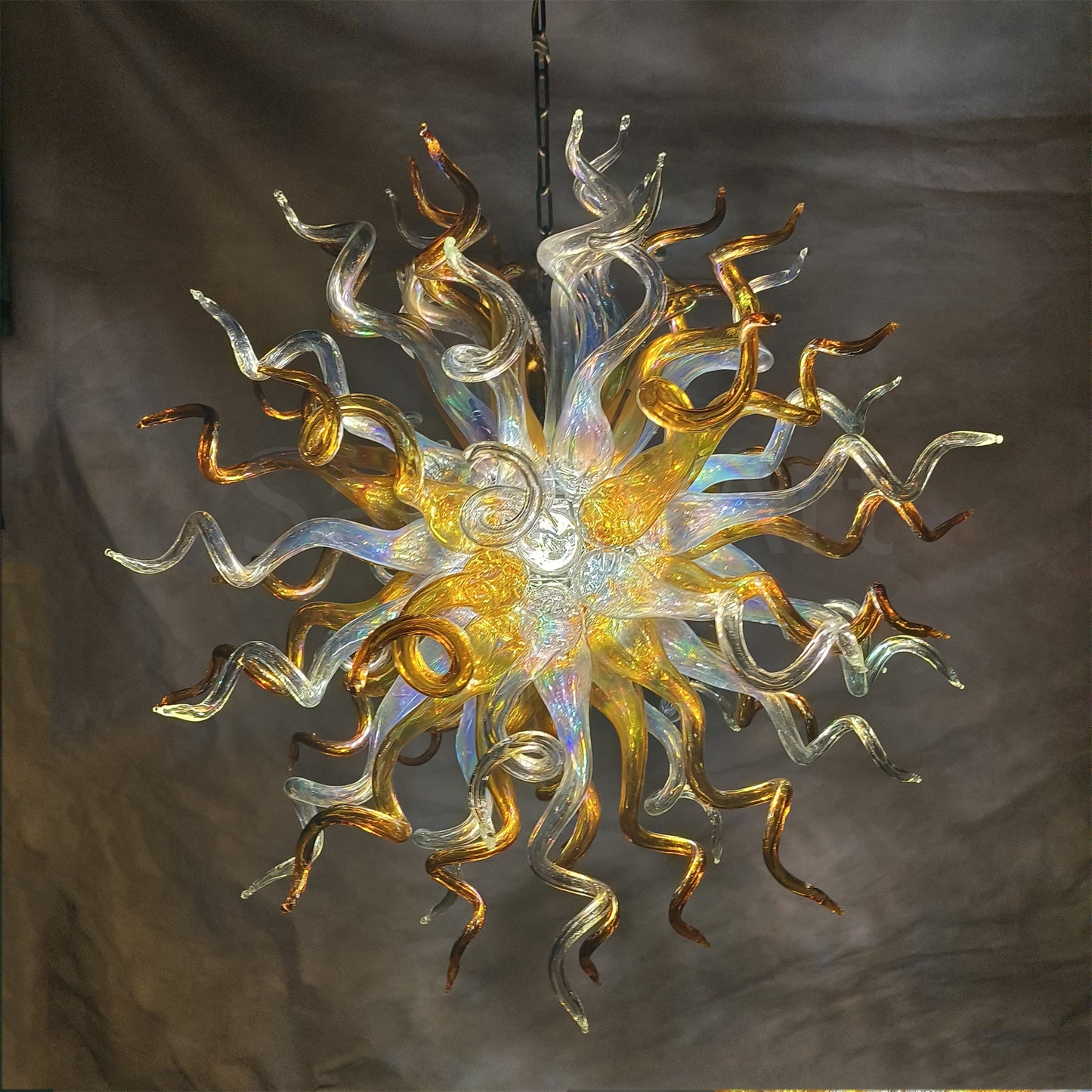 Gold and clear with rainbow color blown glass Luxury Ceiling Chandelier