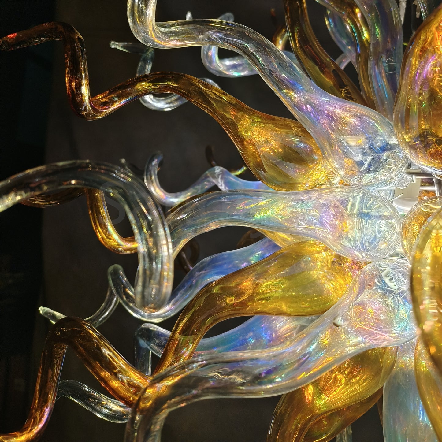 Gold and clear with rainbow color blown glass Luxury Ceiling Chandelier
