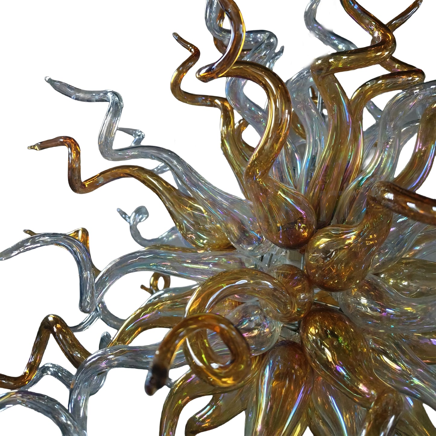 Gold and clear with rainbow color blown glass Luxury Ceiling Chandelier