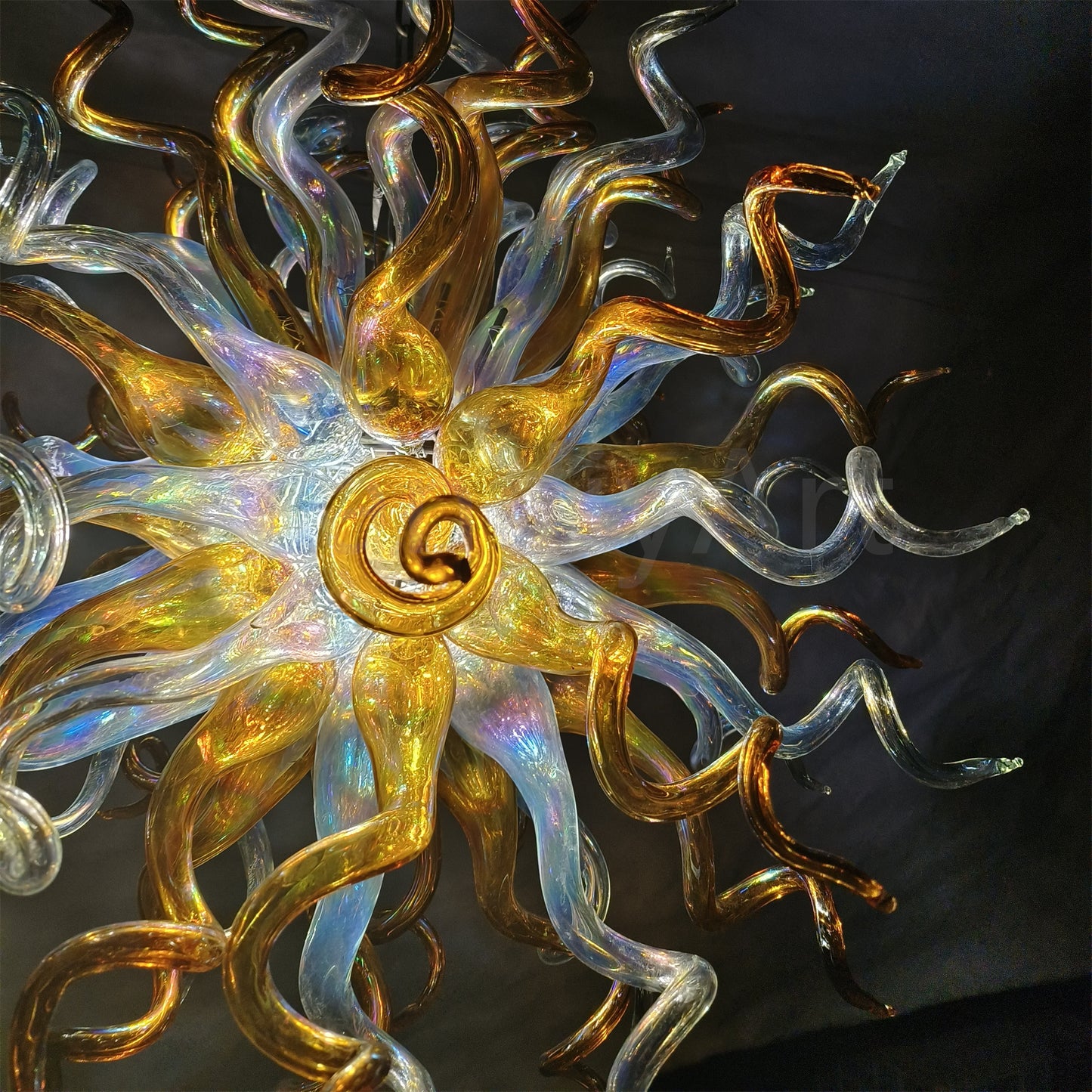 Gold and clear with rainbow color blown glass Luxury Ceiling Chandelier