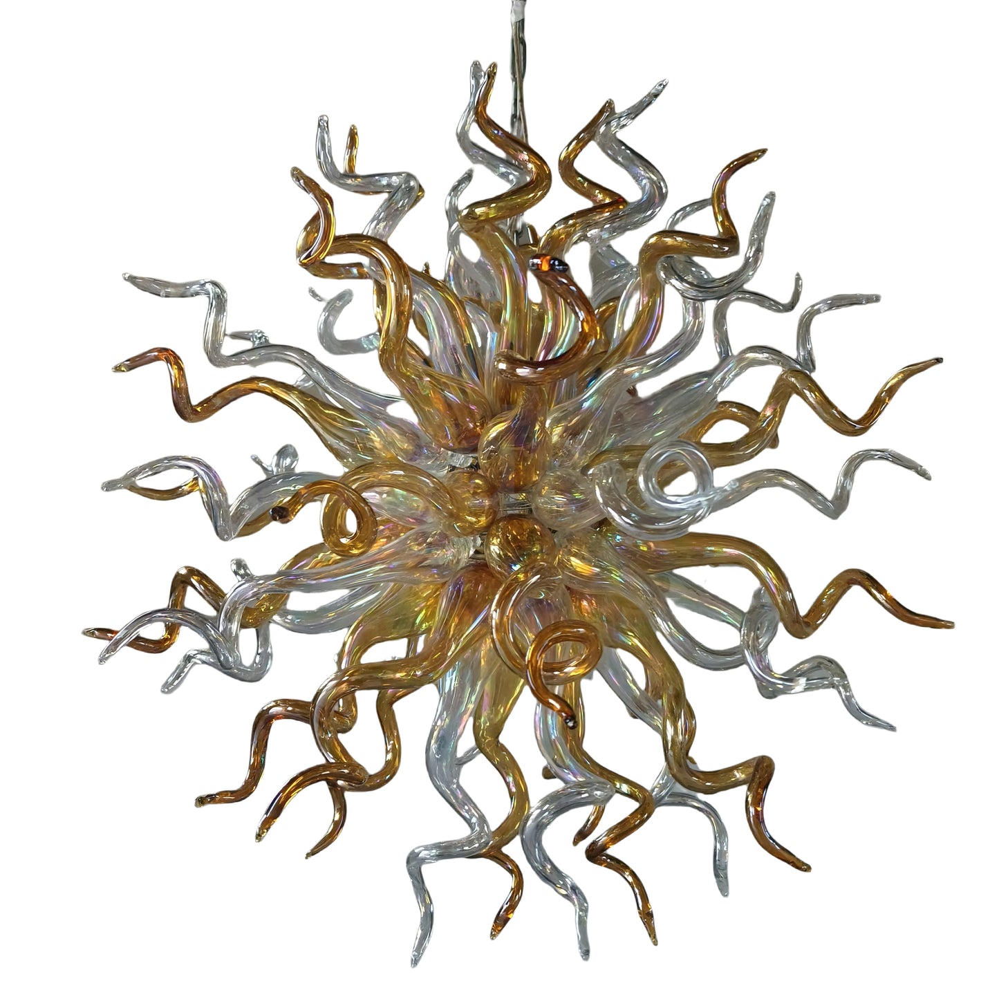 Gold and clear with rainbow color blown glass Luxury Ceiling Chandelier