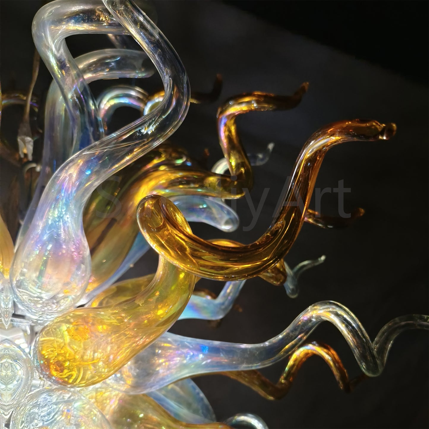 Gold and clear with rainbow color blown glass Luxury Ceiling Chandelier