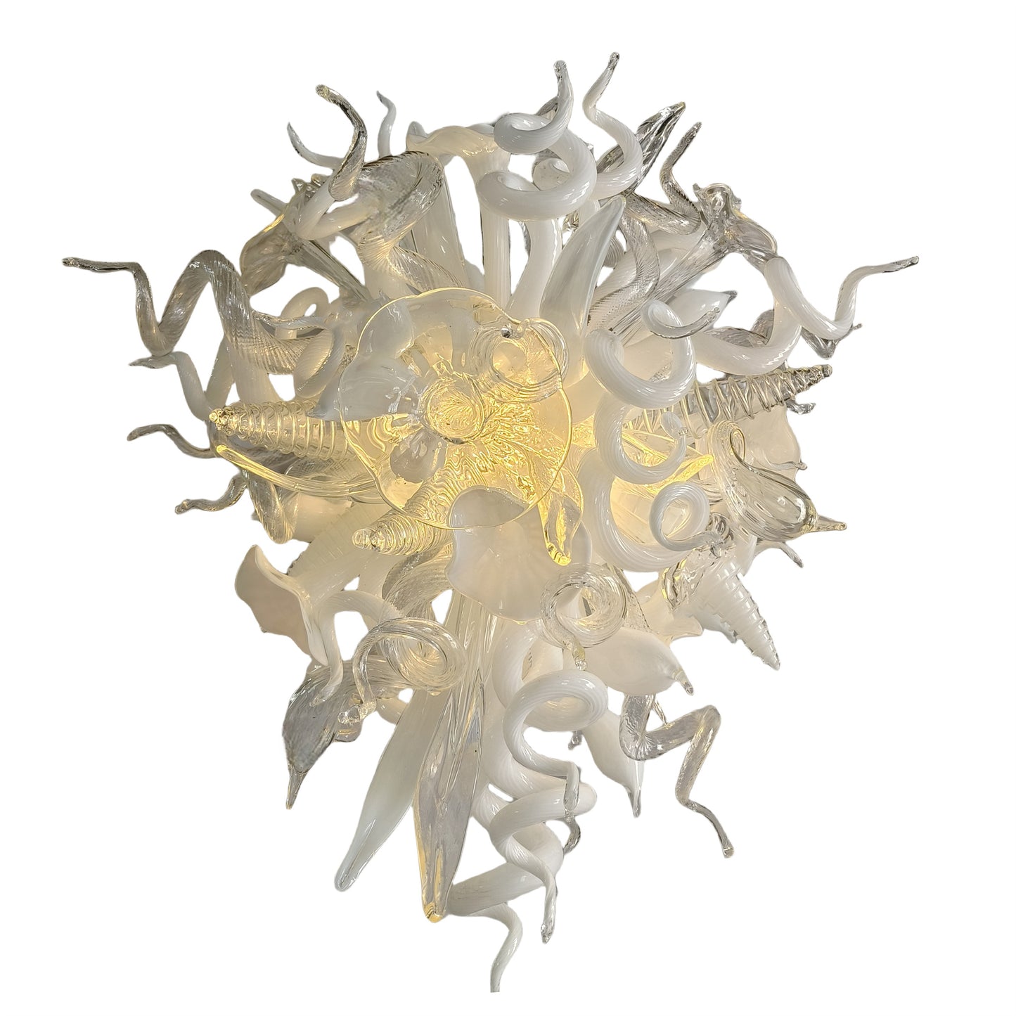 Hand made blown contemporary blown glass chandelier white color for dining room