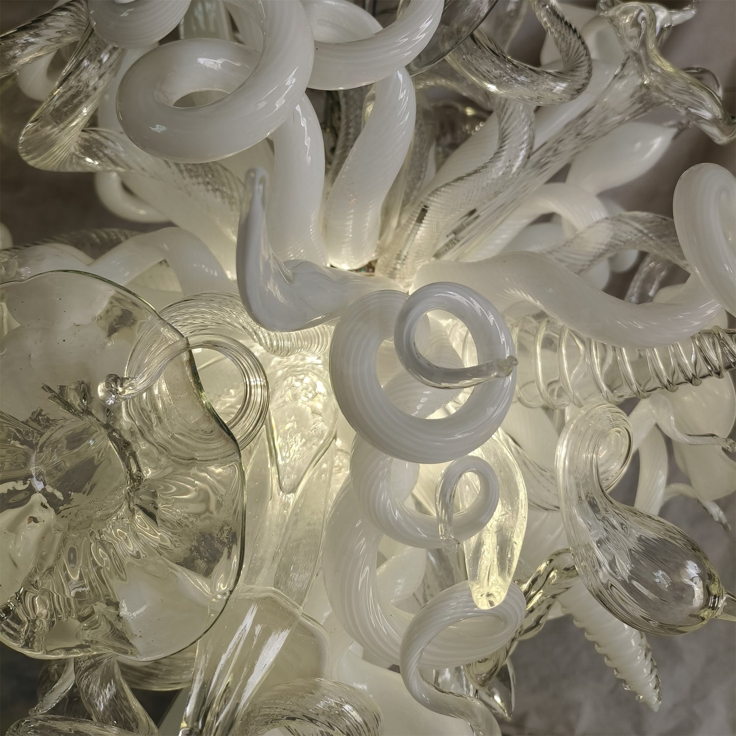 Hand made blown contemporary blown glass chandelier white color for dining room