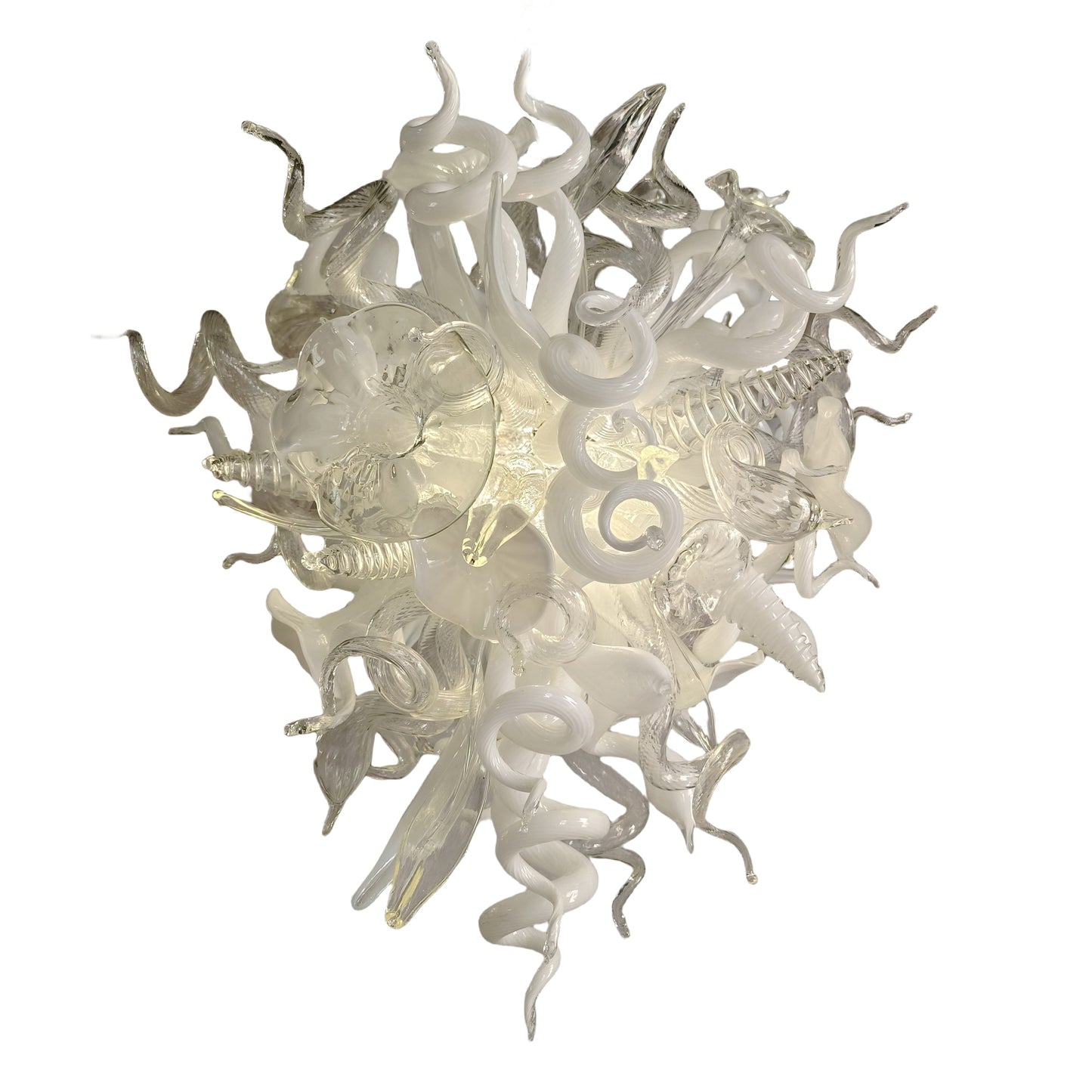 Hand made blown contemporary blown glass chandelier white color for dining room