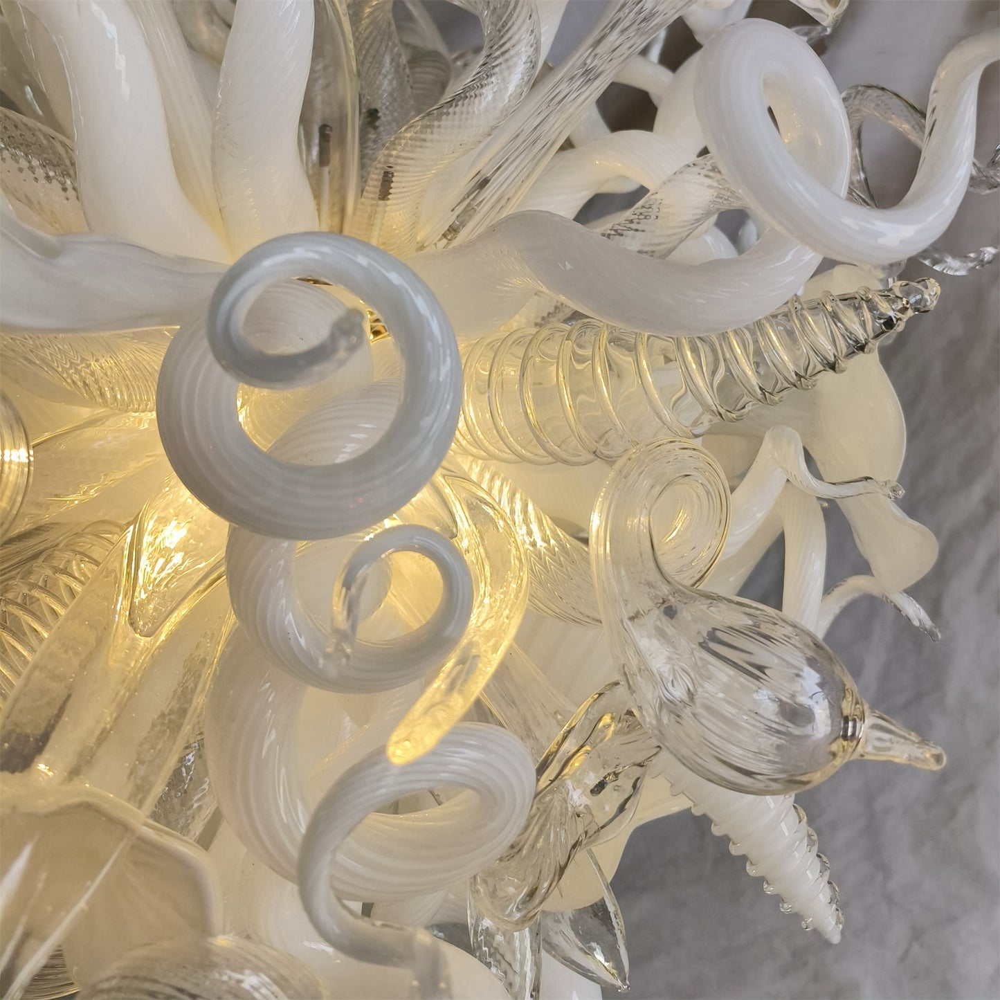 Hand made blown contemporary blown glass chandelier white color for dining room