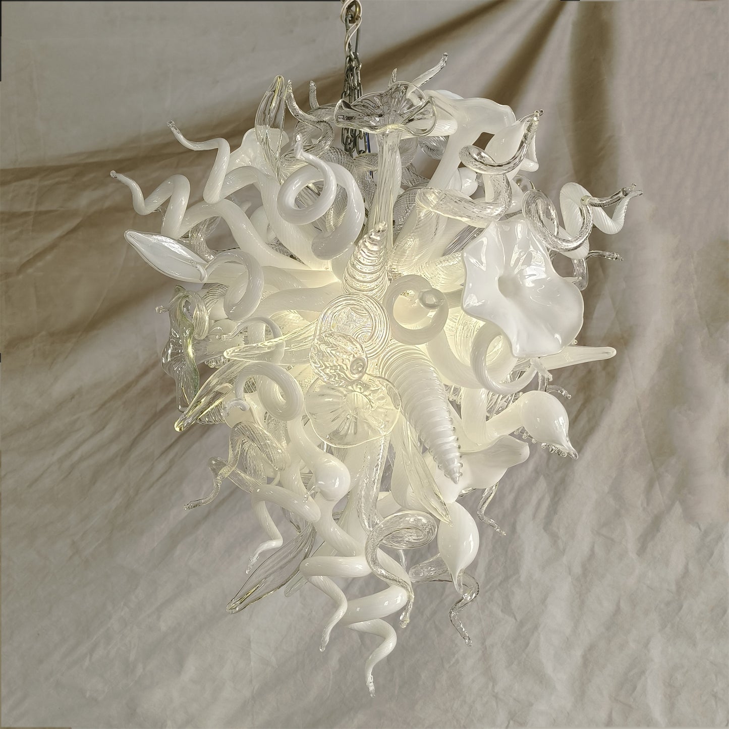 Hand made blown contemporary blown glass chandelier white color for dining room