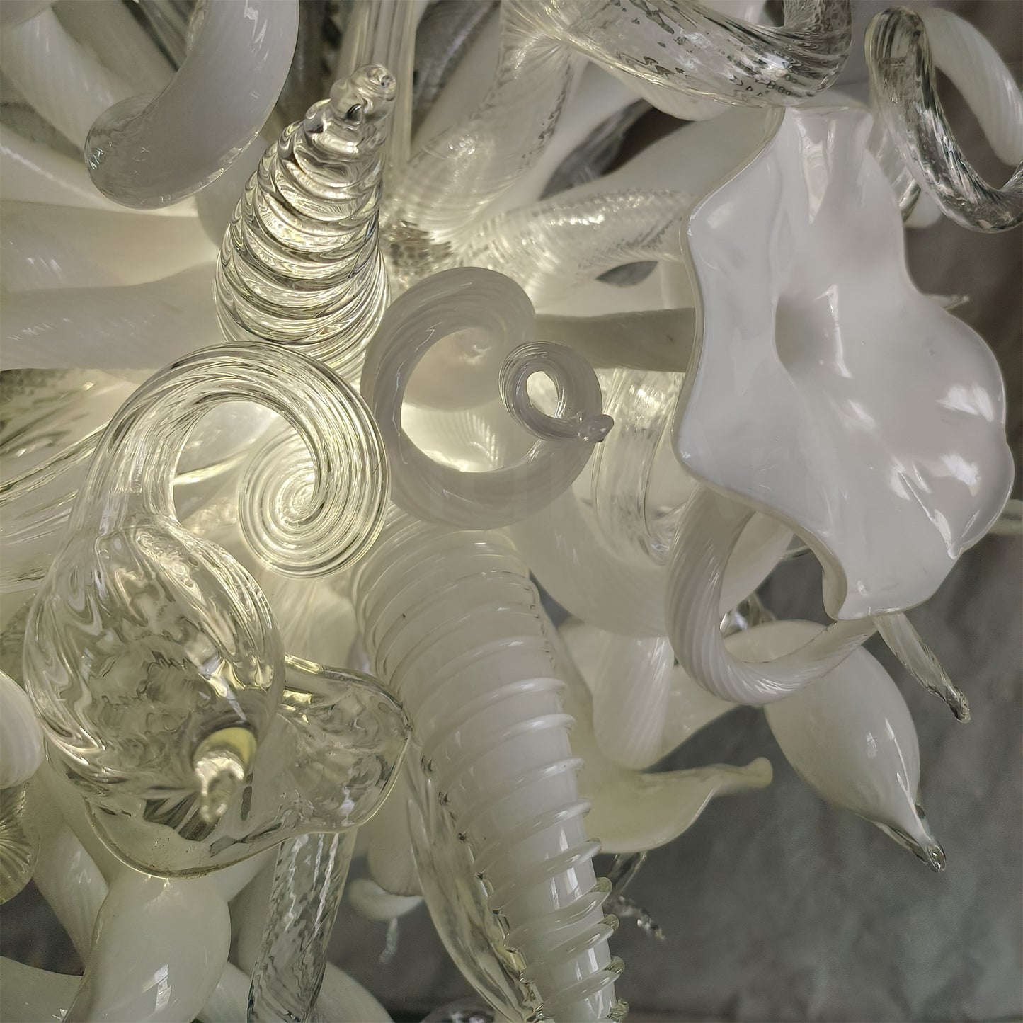 Hand made blown contemporary blown glass chandelier white color for dining room