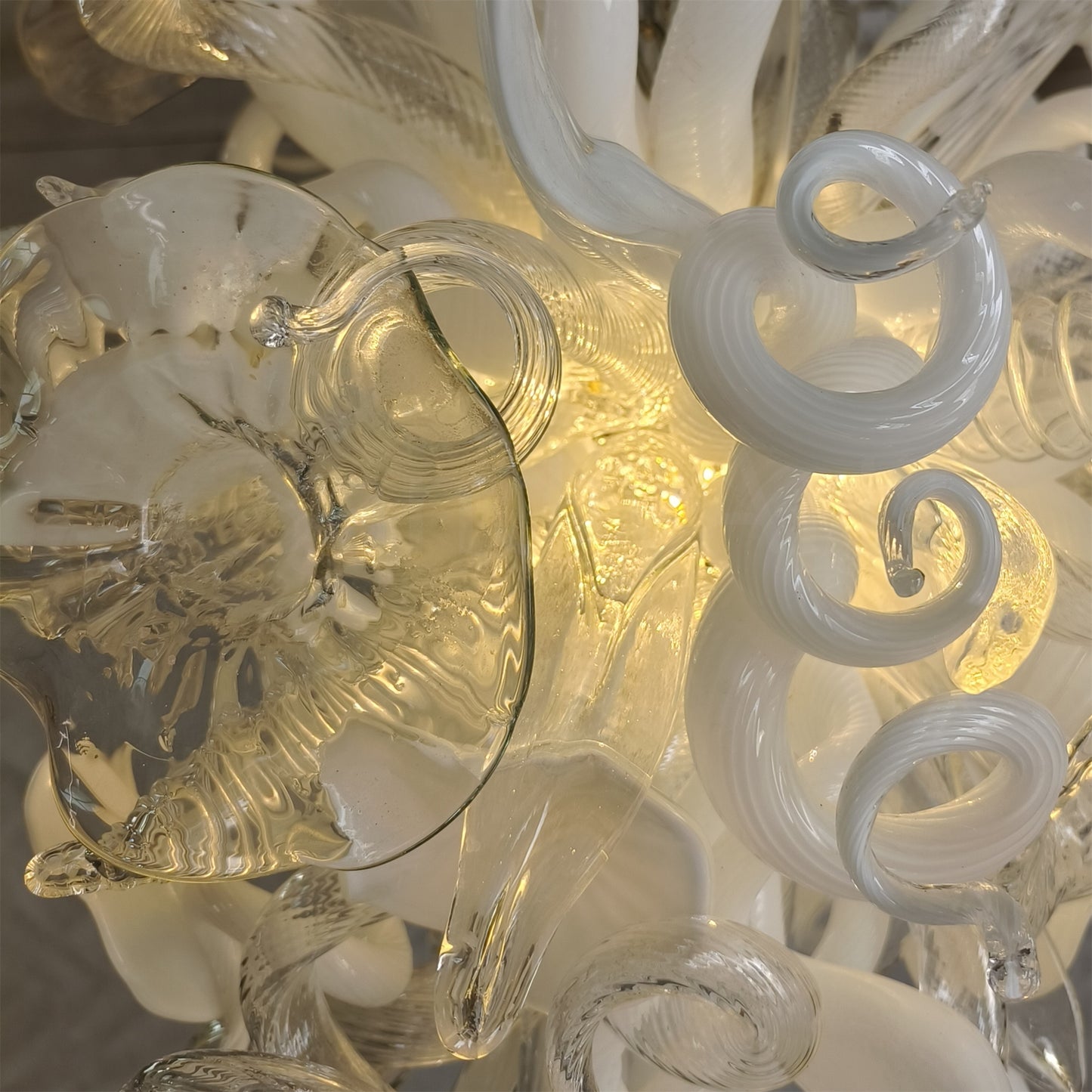 Hand made blown contemporary blown glass chandelier white color for dining room