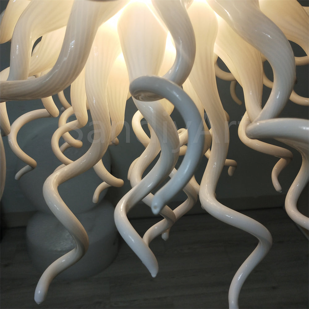 Fashion design dining room lighting decoration egg white blown glass chandelier