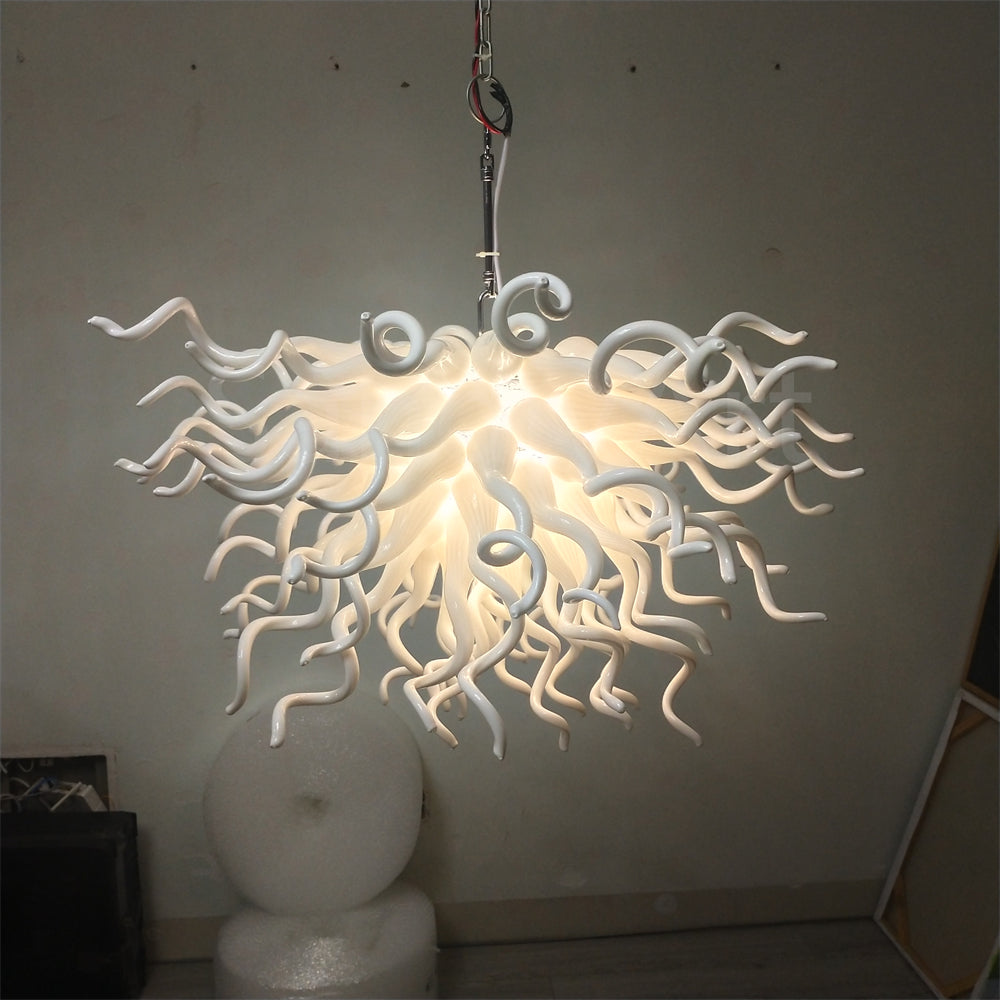Fashion design dining room lighting decoration egg white blown glass chandelier