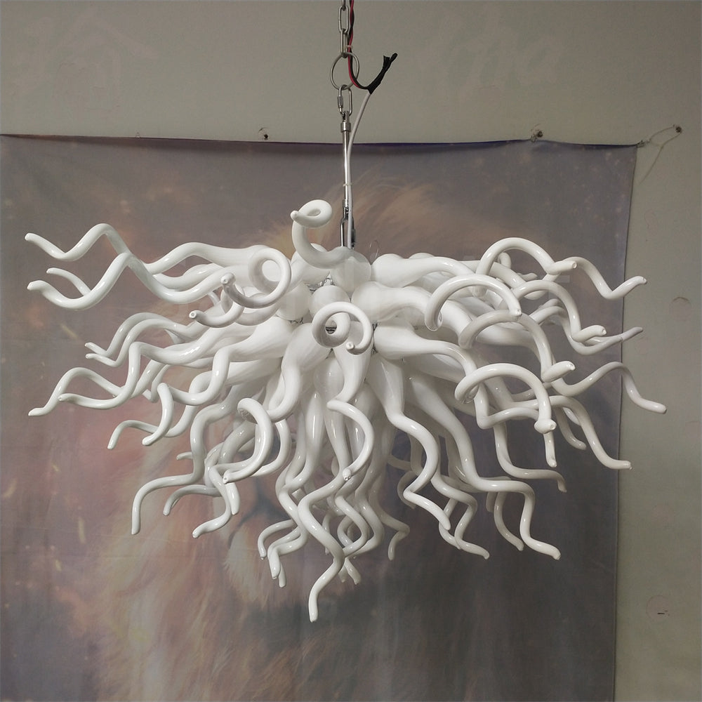 Fashion design dining room lighting decoration egg white blown glass chandelier