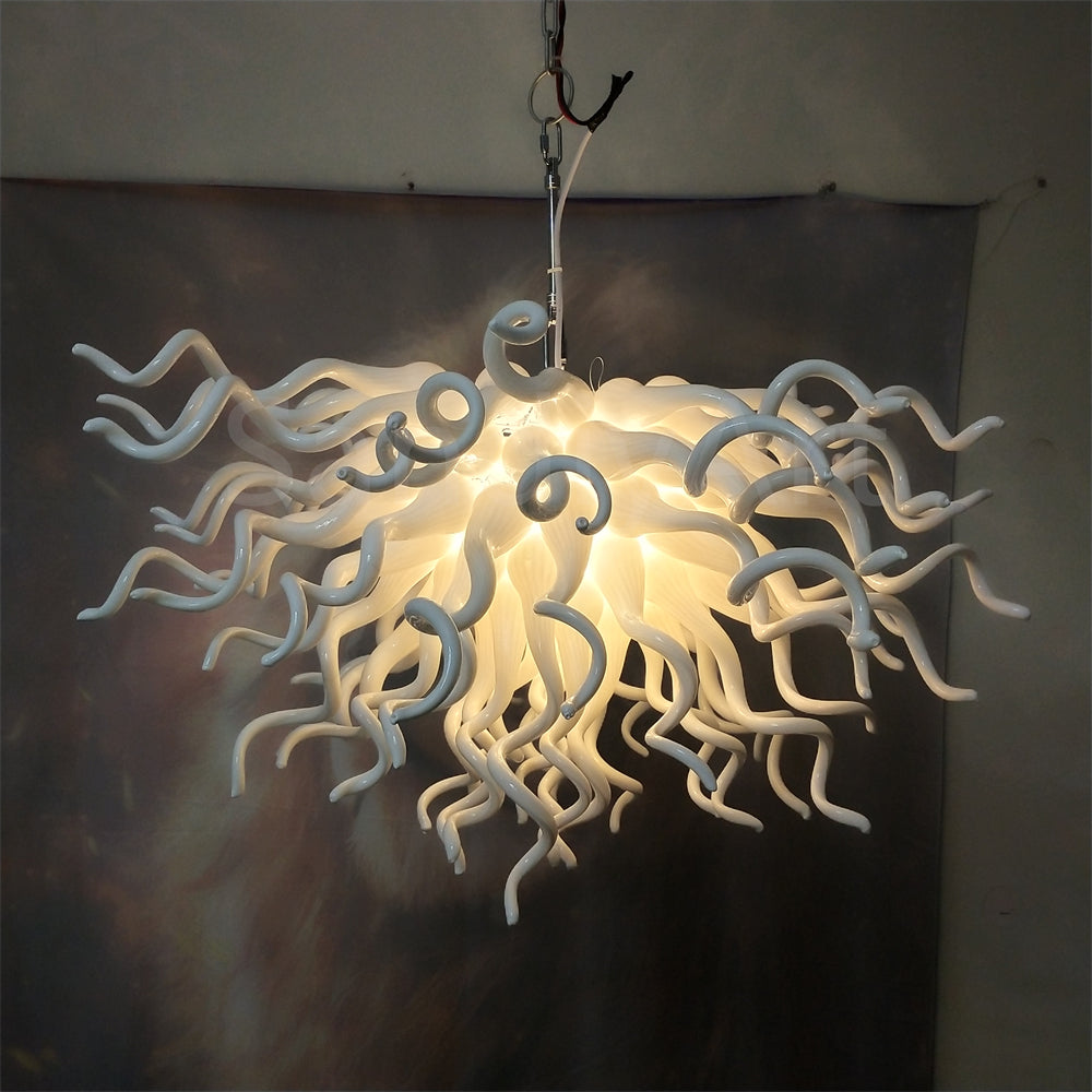 Fashion design dining room lighting decoration egg white blown glass chandelier