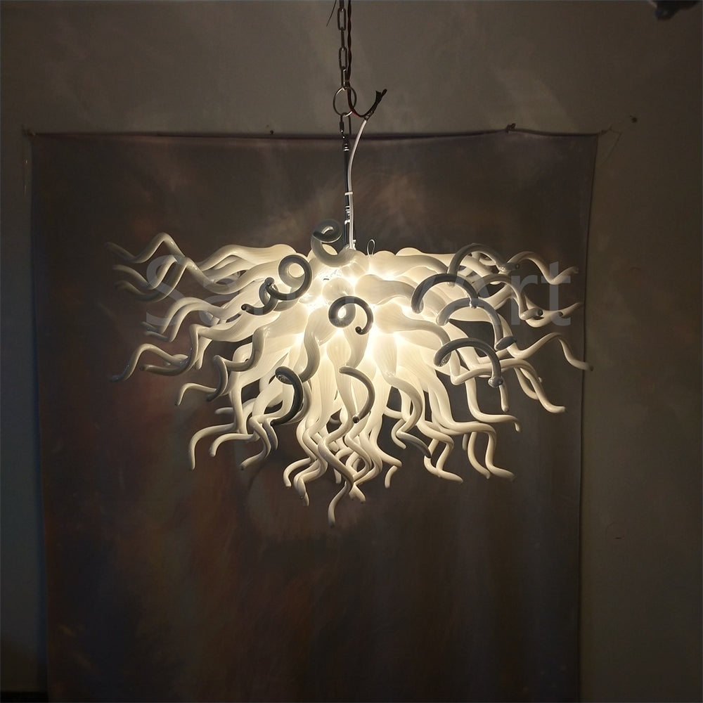 Fashion design dining room lighting decoration egg white blown glass chandelier