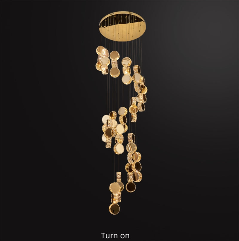 Spiral staircase crystal chandelier luxury modern style