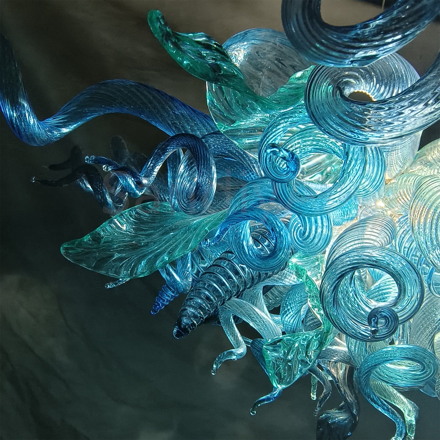Ocean blue blown glass chandelier custom color and shape