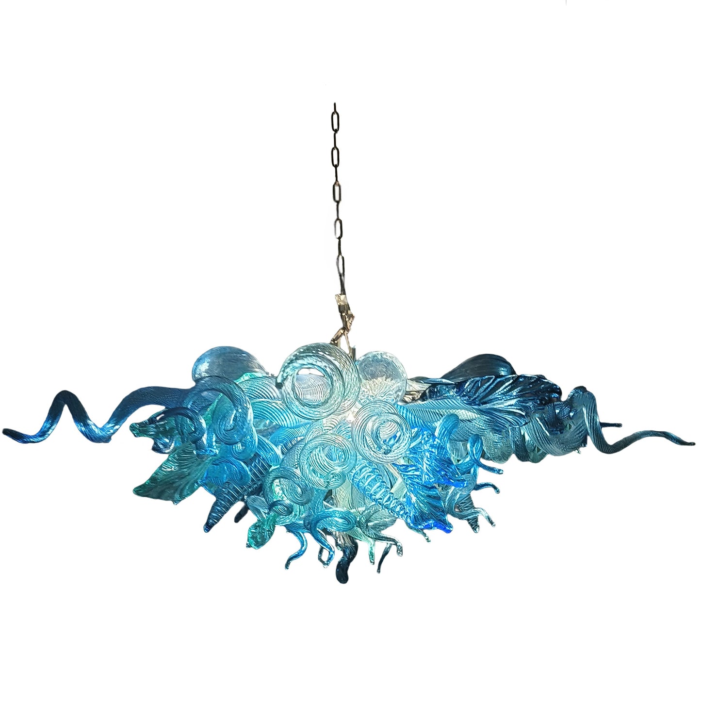 Ocean blue blown glass chandelier custom color and shape