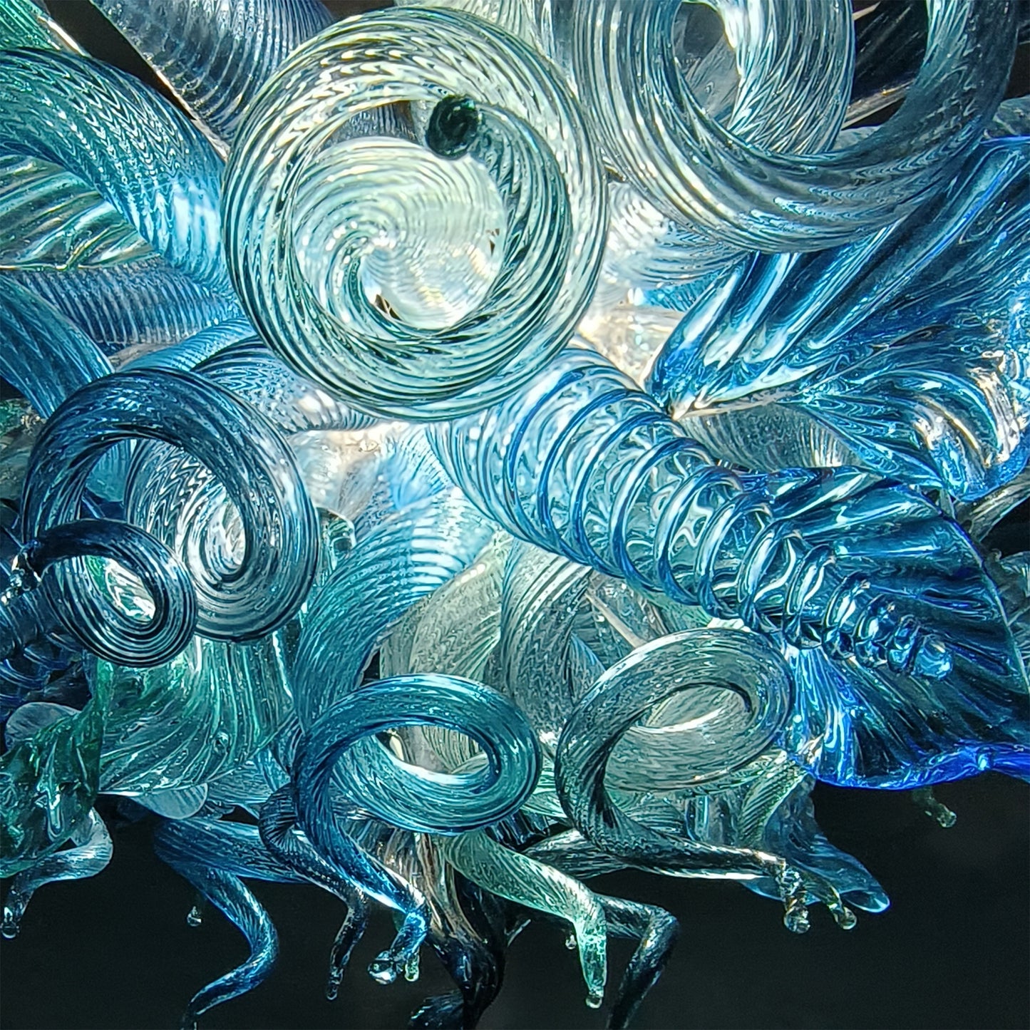 Ocean blue blown glass chandelier custom color and shape