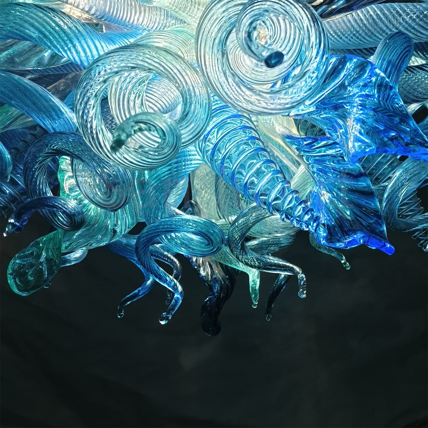 Ocean blue blown glass chandelier custom color and shape