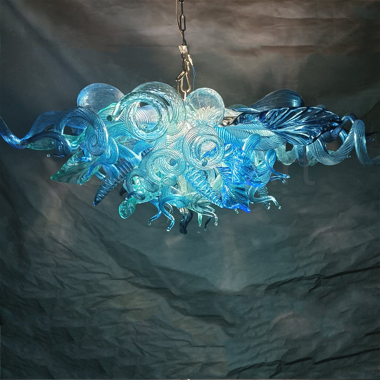 Ocean blue blown glass chandelier custom color and shape