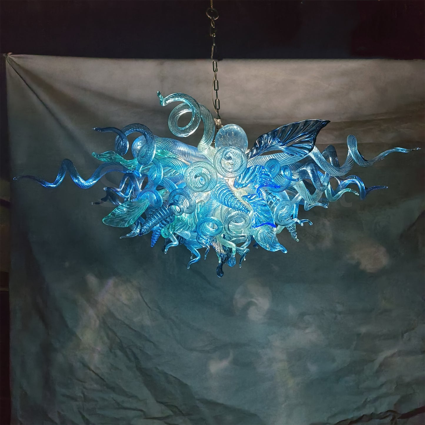 Ocean blue blown glass chandelier custom color and shape