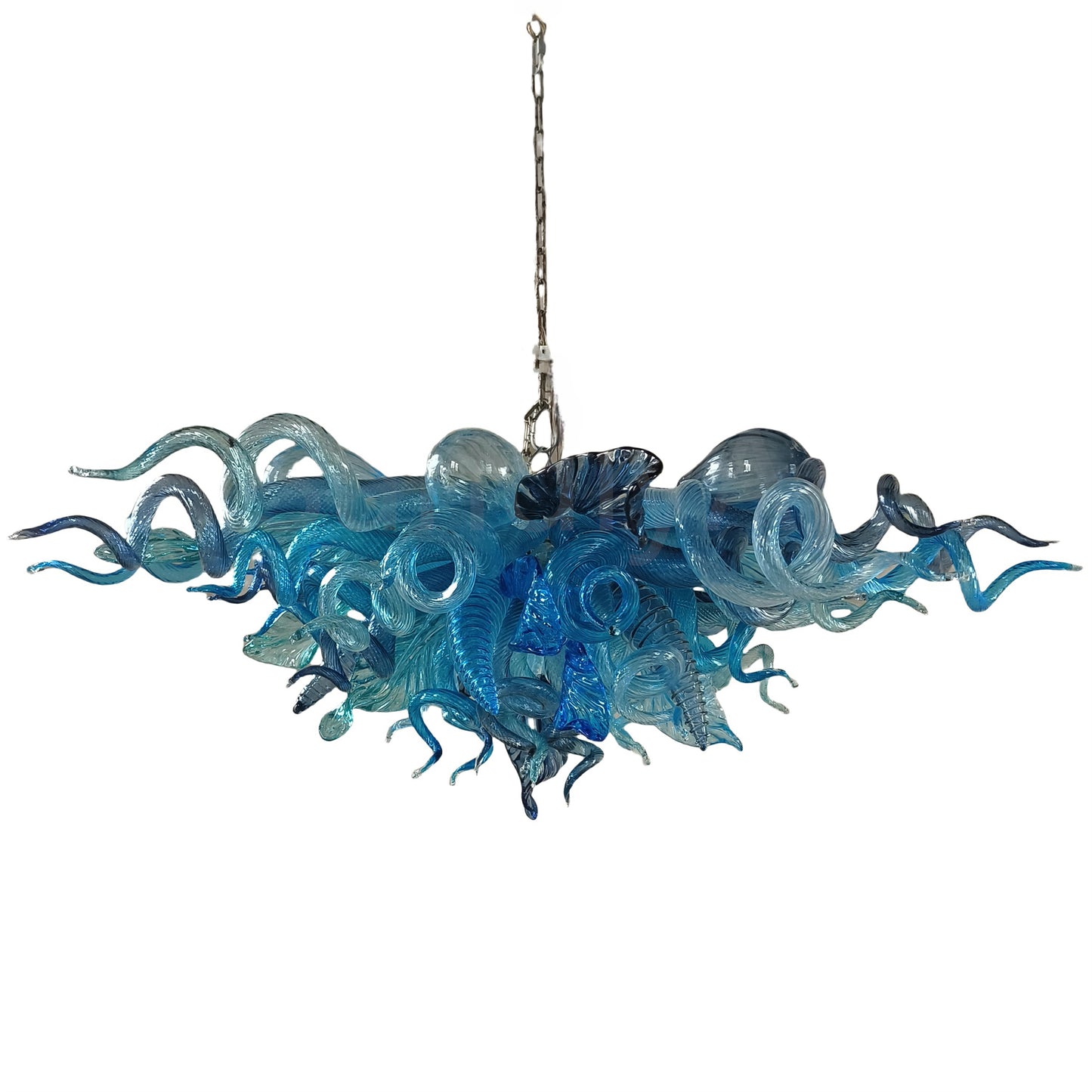Ocean blue blown glass chandelier custom color and shape
