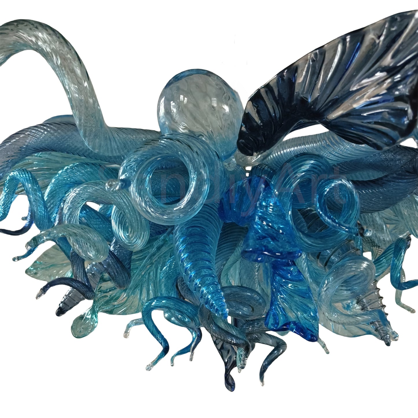 Ocean blue blown glass chandelier custom color and shape