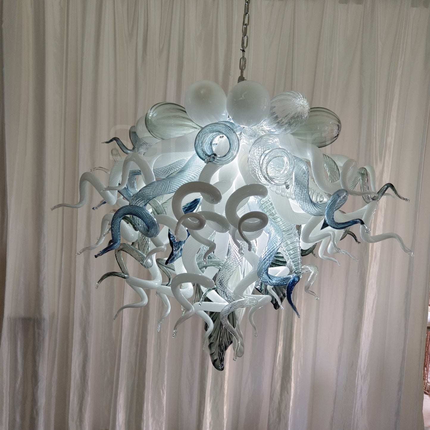 Modern white and blue Colored glaze DIY blown glass chandelier