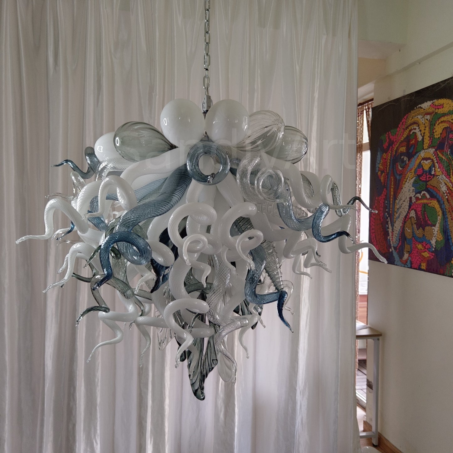 Modern white and blue Colored glaze DIY blown glass chandelier