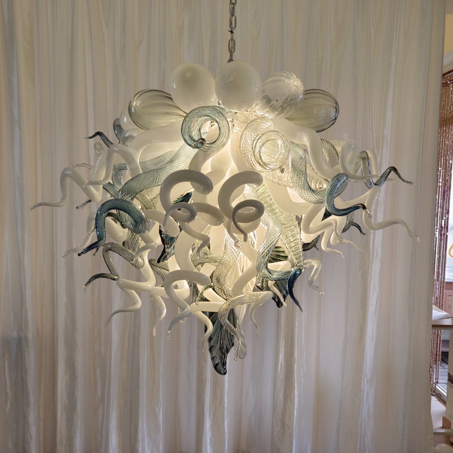 Modern white and blue Colored glaze DIY blown glass chandelier