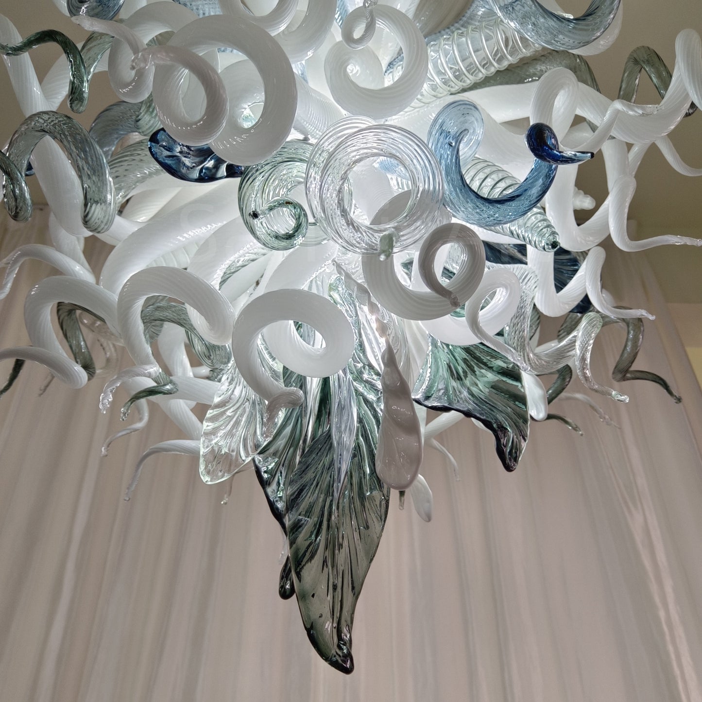 Modern white and blue Colored glaze DIY blown glass chandelier