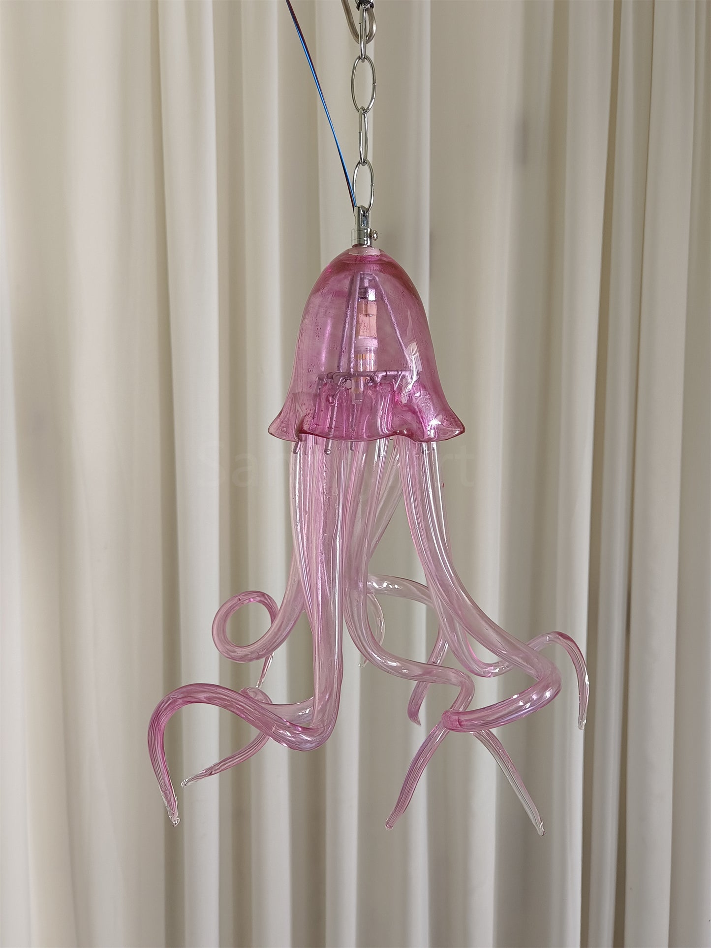 Small pink color hand made blown glass Jellyfish pendant light