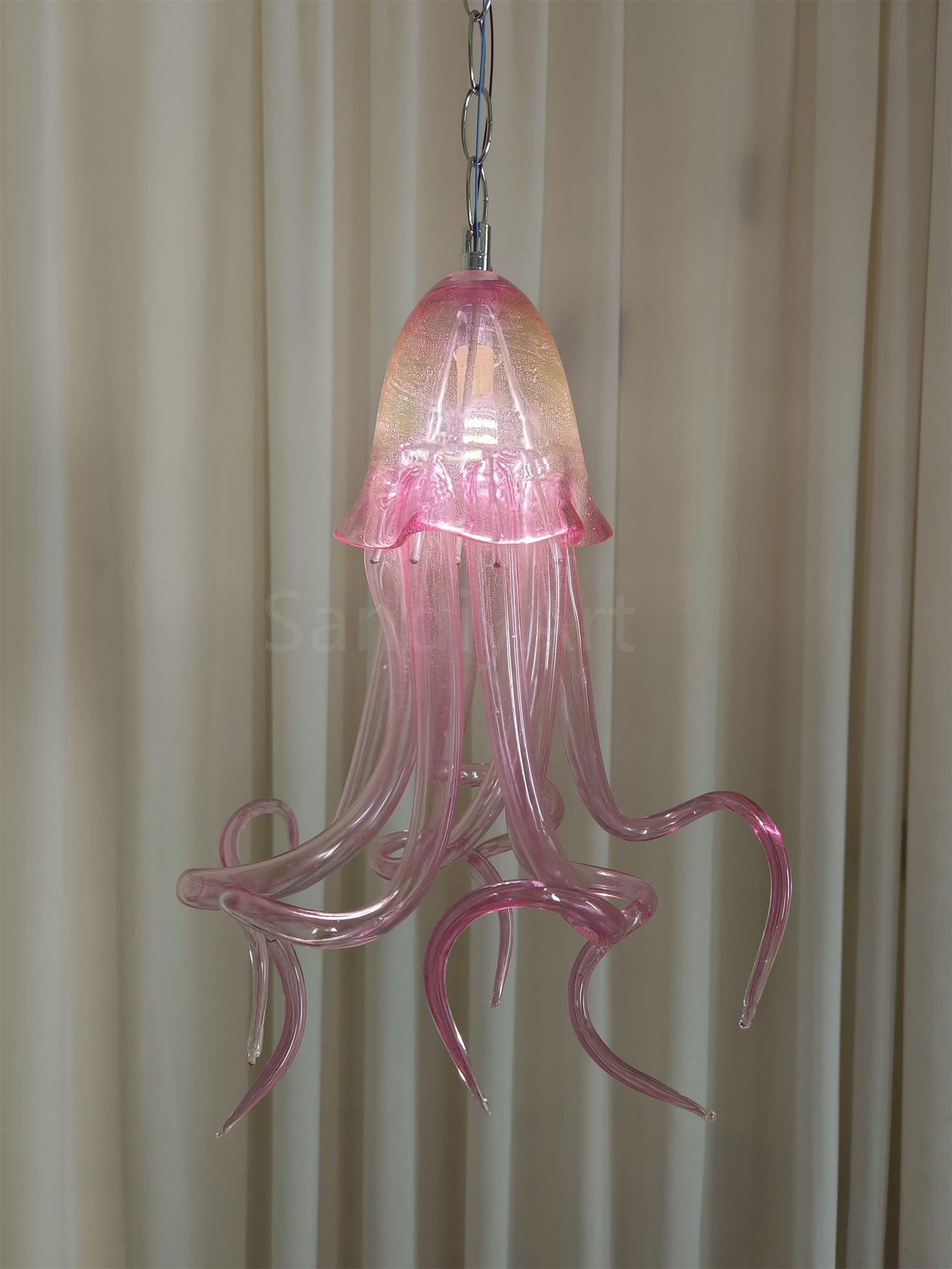 Small pink color hand made blown glass Jellyfish pendant light