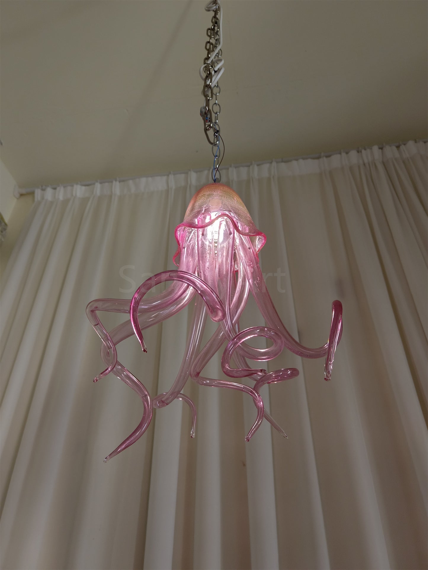Small pink color hand made blown glass Jellyfish pendant light