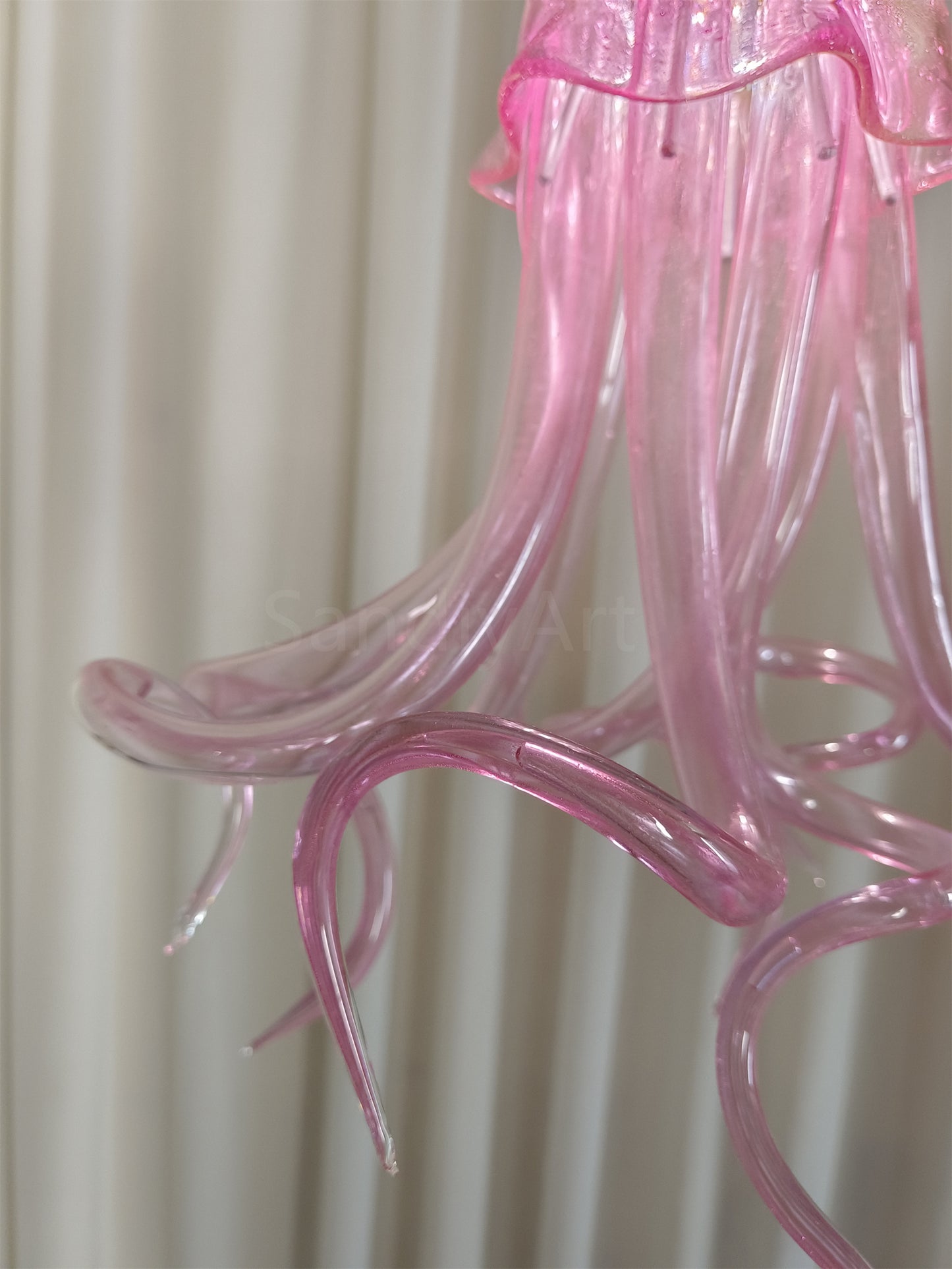 Small pink color hand made blown glass Jellyfish pendant light