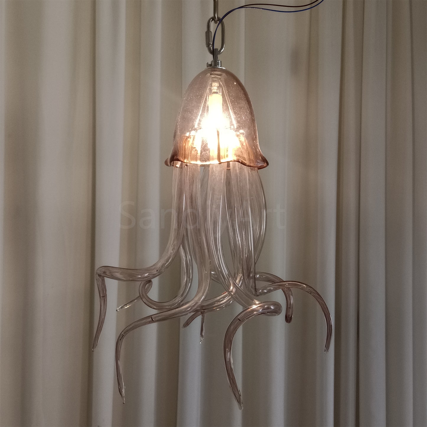 Small pink color hand made blown glass Jellyfish pendant light