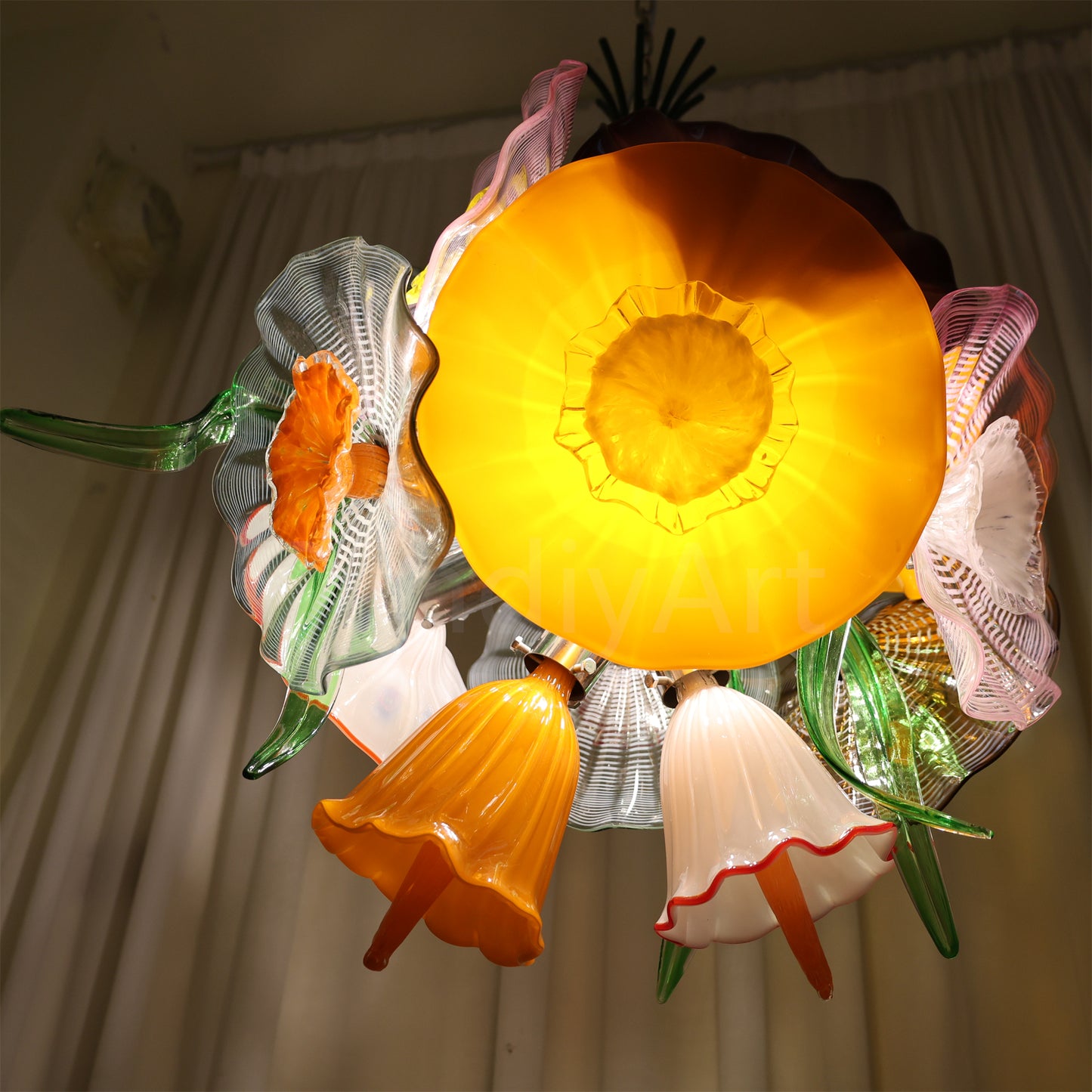 Specail design Inspired by flowers in nature hand made blown glass flower chandelier decoration for dining room, bed room, living room, Entrance