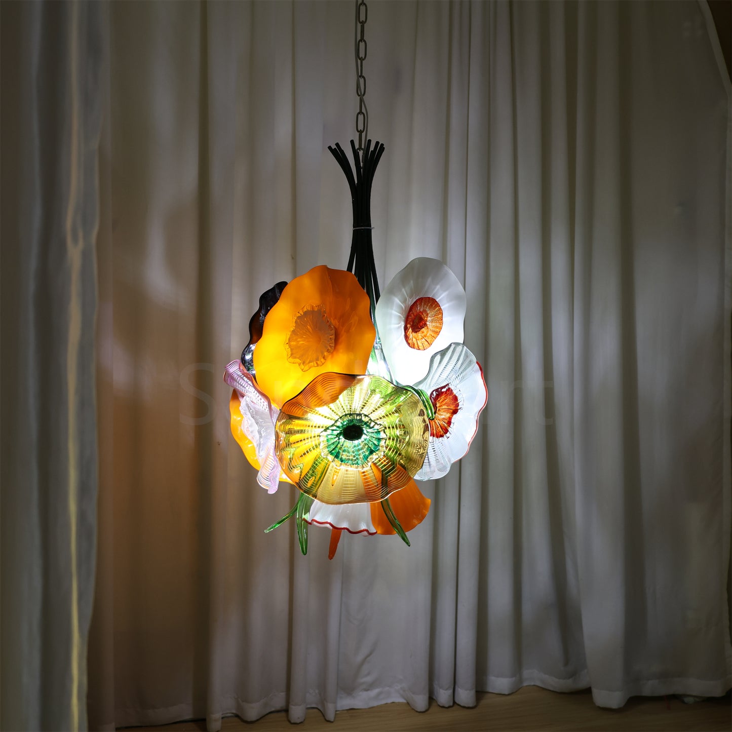Specail design Inspired by flowers in nature hand made blown glass flower chandelier decoration for dining room, bed room, living room, Entrance