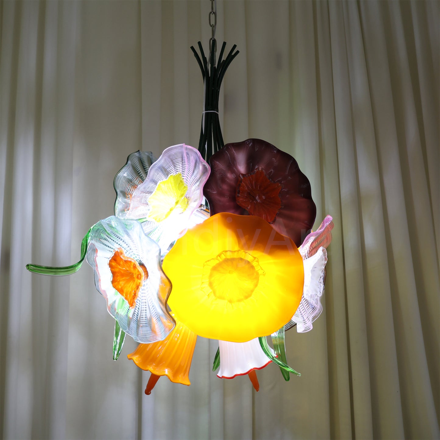 Specail design Inspired by flowers in nature hand made blown glass flower chandelier decoration for dining room, bed room, living room, Entrance