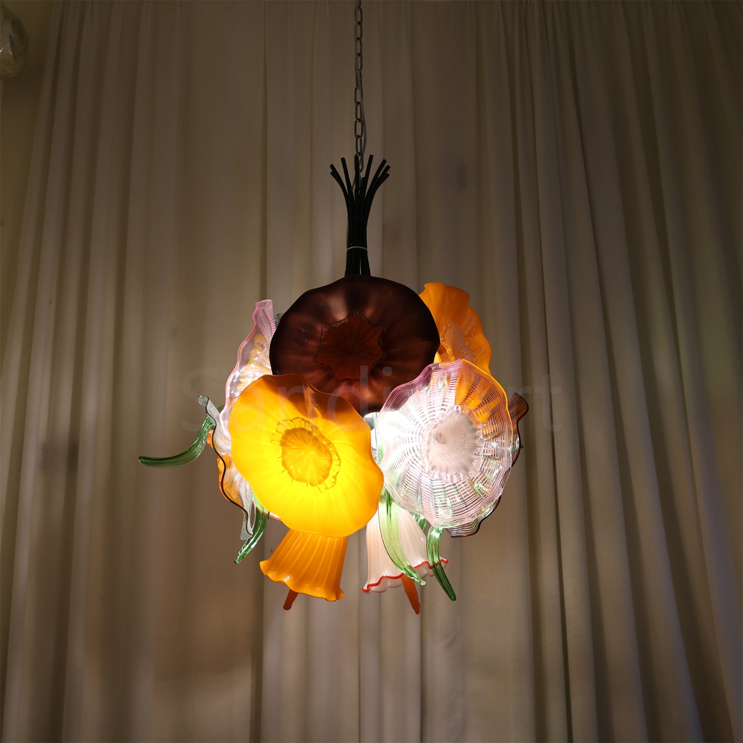 Specail design Inspired by flowers in nature hand made blown glass flower chandelier decoration for dining room, bed room, living room, Entrance