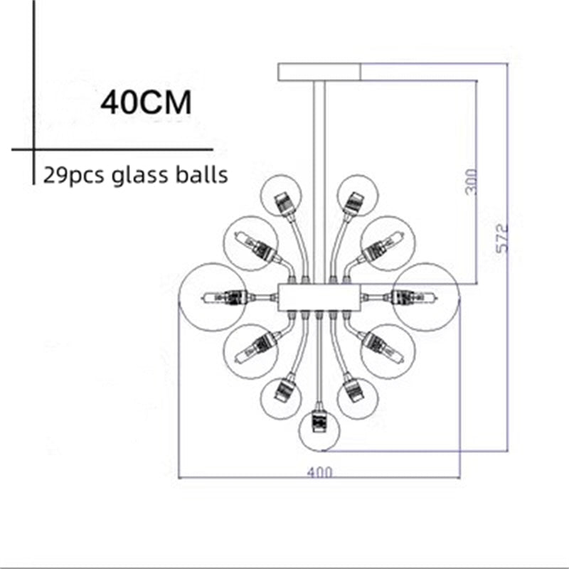 Retro dark style chandelier glass balls with clear and black color
