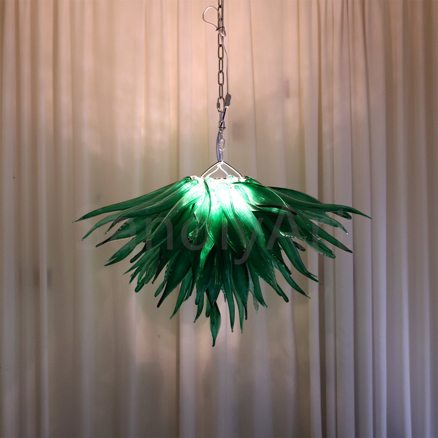 Bring a fresh breath of nature feeling green grass chandelier lighting dining room decoration