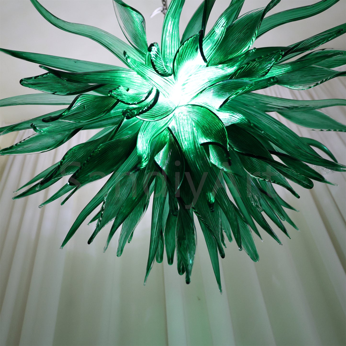 Bring a fresh breath of nature feeling green grass chandelier lighting dining room decoration