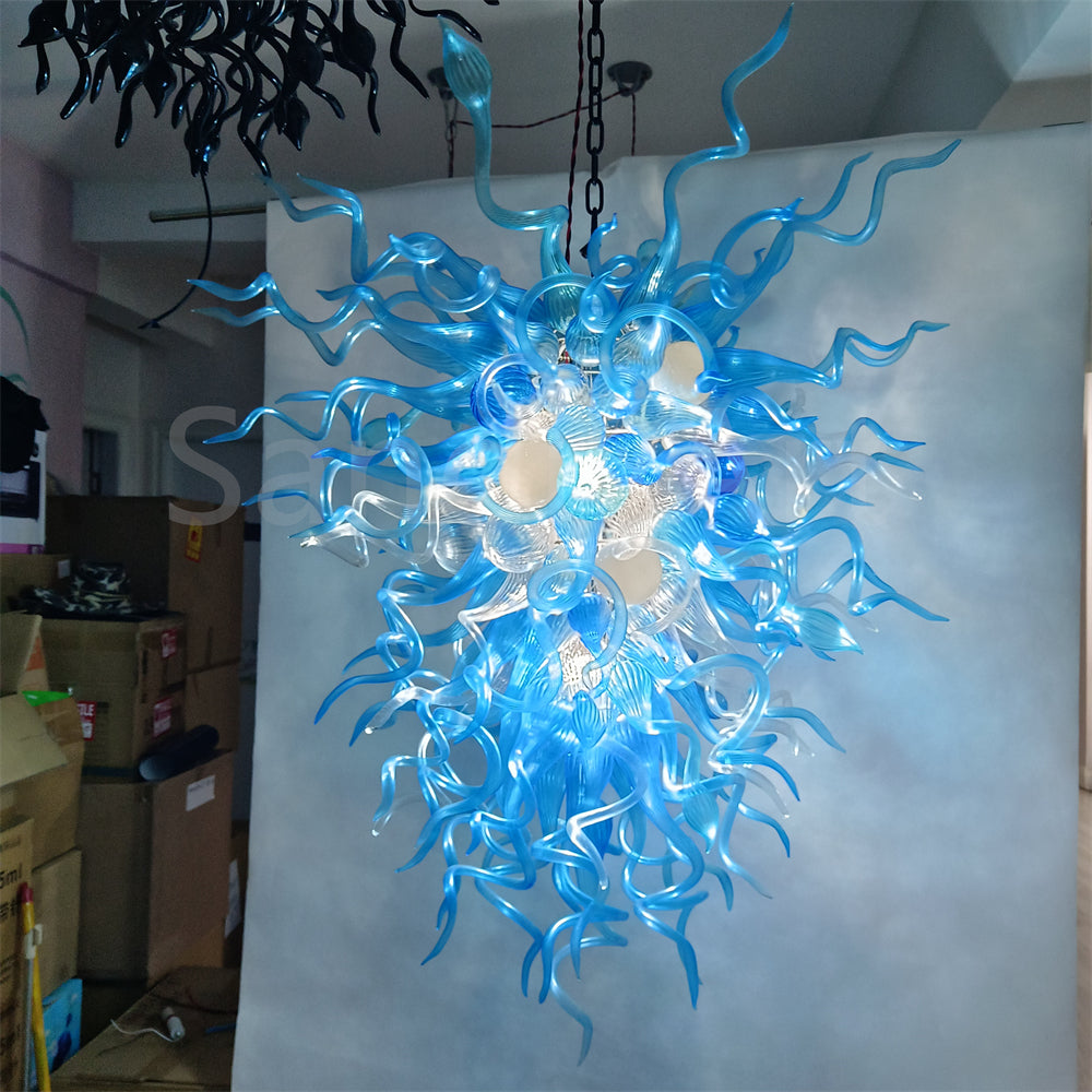 130cm tall DIY handblown glass blue chandelier staircase decoration